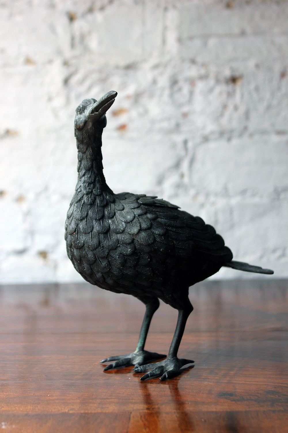 A Good c.1900 Patinated Bronze Incense Burner Formed as a Water Bird