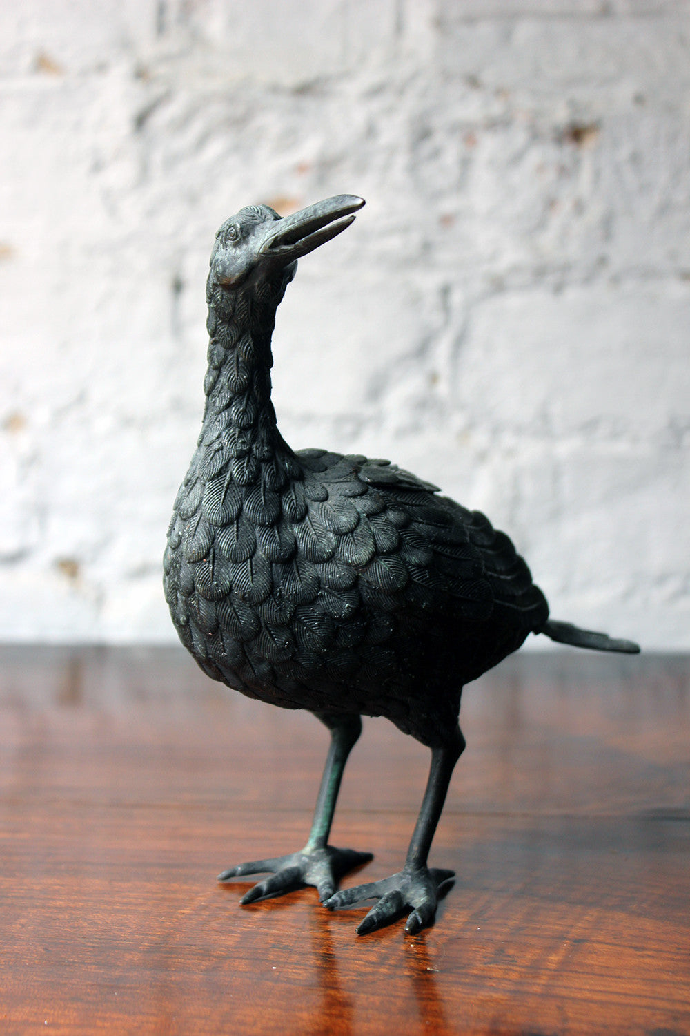 A Good c.1900 Patinated Bronze Incense Burner Formed as a Water Bird