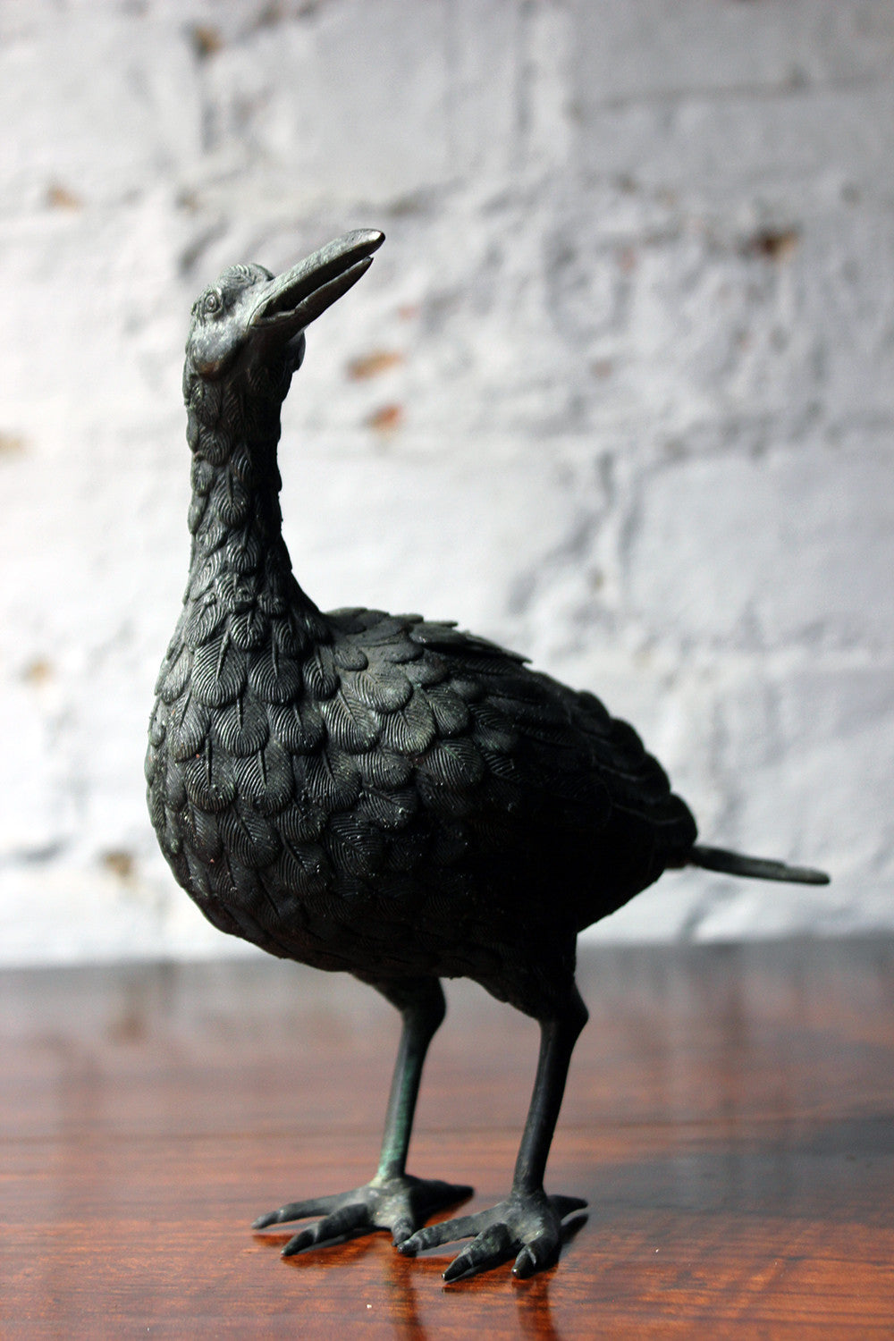 A Good c.1900 Patinated Bronze Incense Burner Formed as a Water Bird
