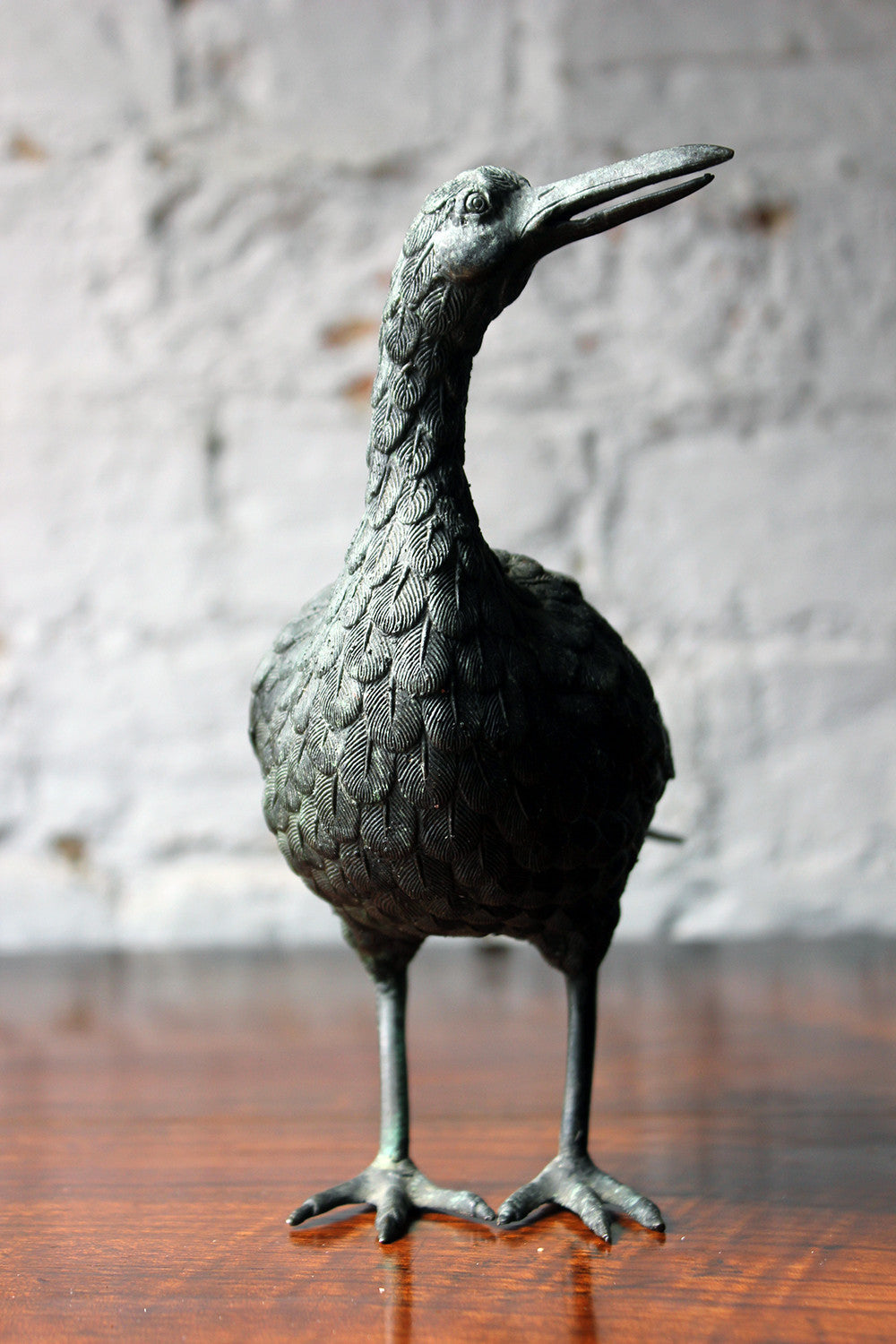 A Good c.1900 Patinated Bronze Incense Burner Formed as a Water Bird