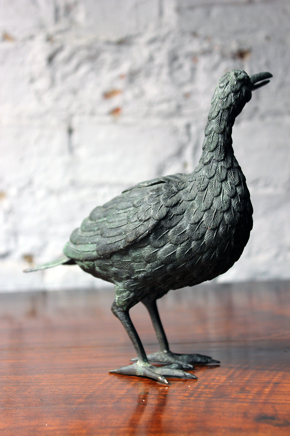 A Good c.1900 Patinated Bronze Incense Burner Formed as a Water Bird