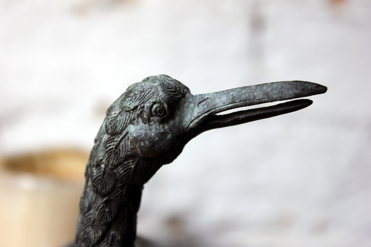 A Good c.1900 Patinated Bronze Incense Burner Formed as a Water Bird