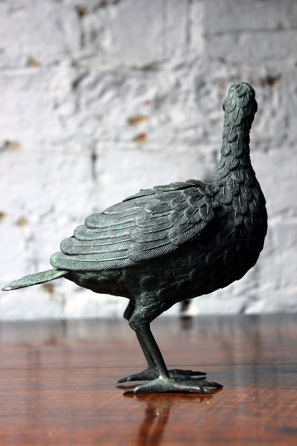 A Good c.1900 Patinated Bronze Incense Burner Formed as a Water Bird
