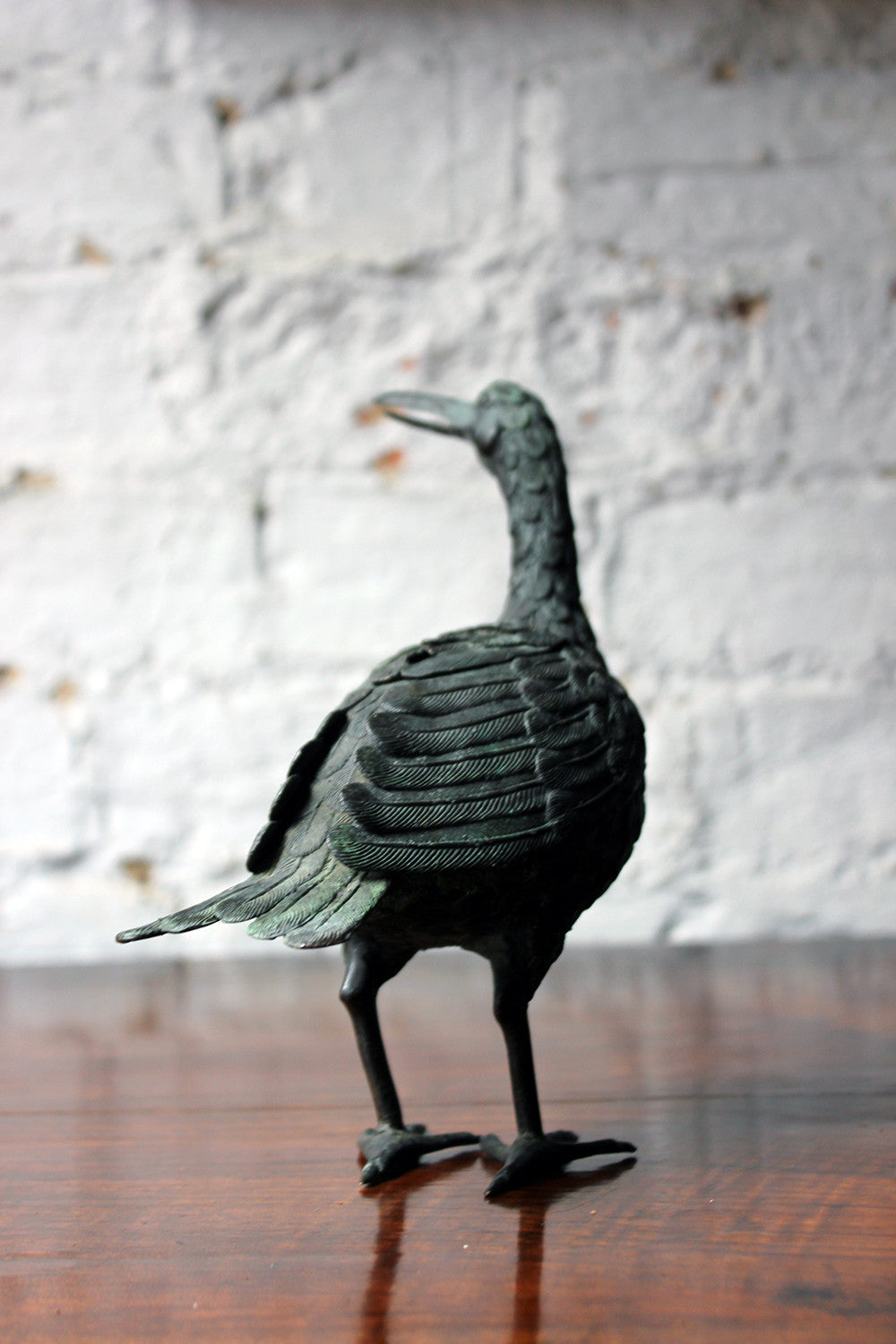 A Good c.1900 Patinated Bronze Incense Burner Formed as a Water Bird