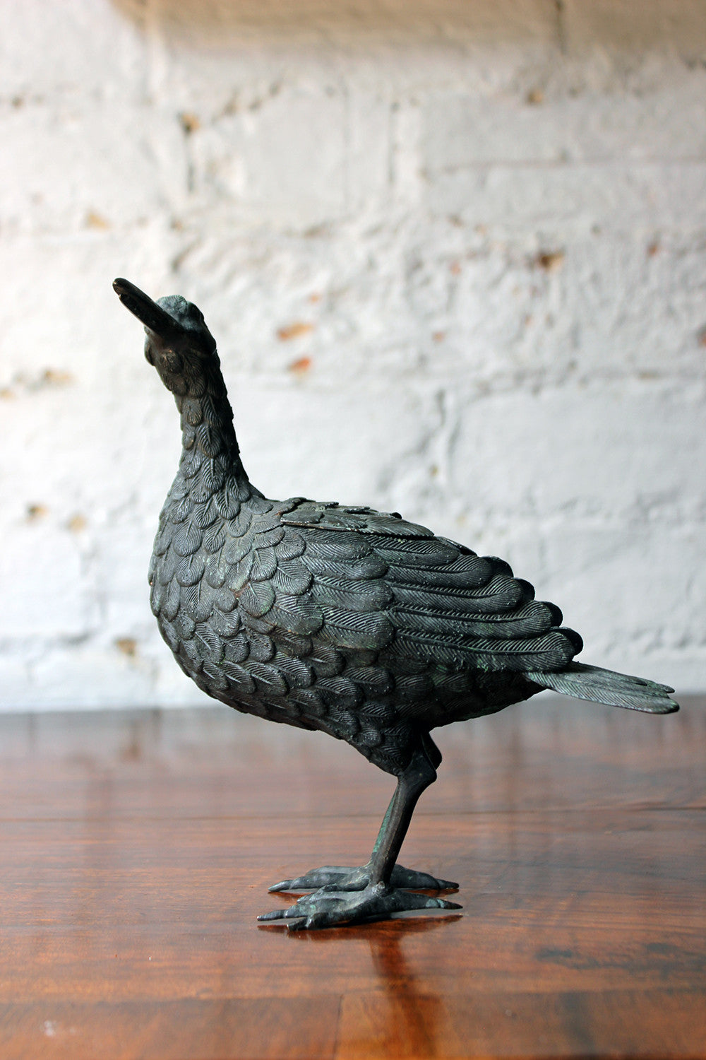 A Good c.1900 Patinated Bronze Incense Burner Formed as a Water Bird
