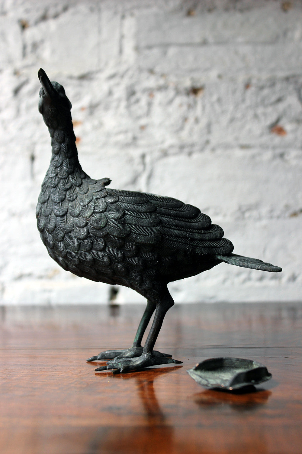 A Good c.1900 Patinated Bronze Incense Burner Formed as a Water Bird