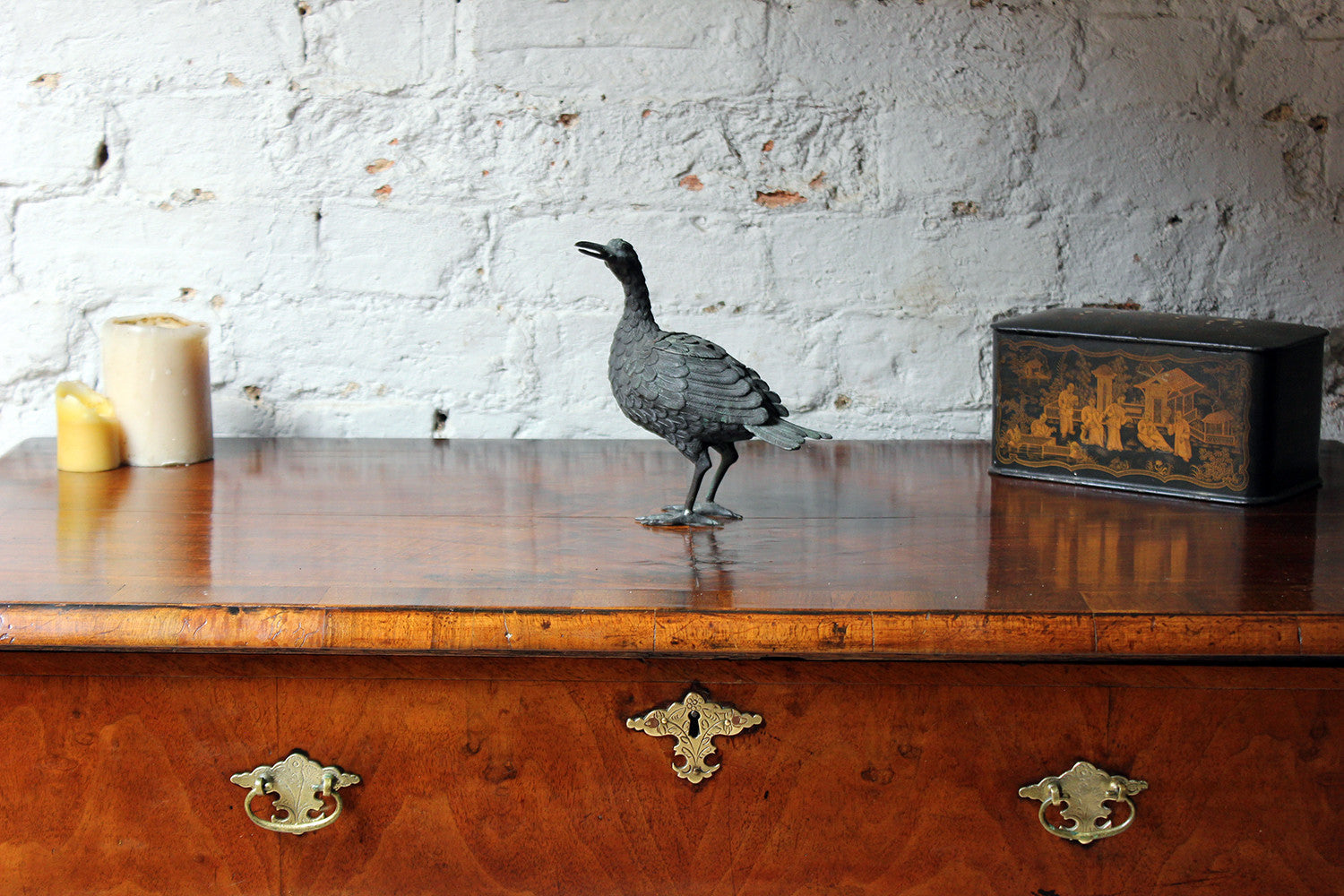 A Good c.1900 Patinated Bronze Incense Burner Formed as a Water Bird