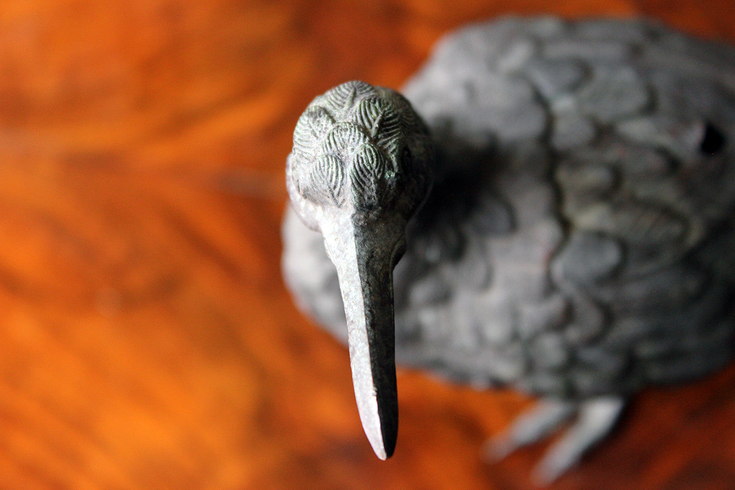 A Good c.1900 Patinated Bronze Incense Burner Formed as a Water Bird