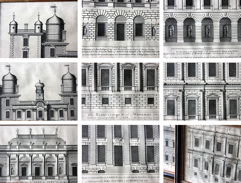 A Decorative Group of Five Illustrations of Country House Architectural Facades; Colen Campbell; 'Vitruvius Britannicus' c.1715 - 1725