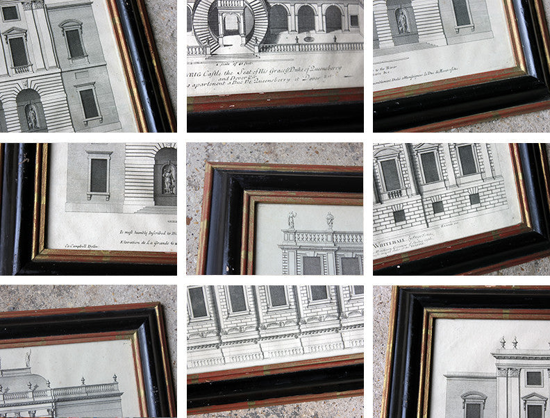 A Decorative Group of Five Illustrations of Country House Architectural Facades; Colen Campbell; 'Vitruvius Britannicus' c.1715 - 1725