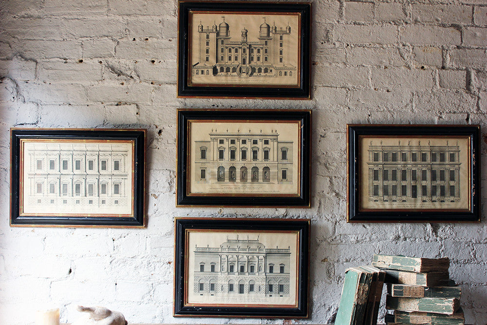 A Decorative Group of Five Illustrations of Country House Architectural Facades; Colen Campbell; 'Vitruvius Britannicus' c.1715 - 1725