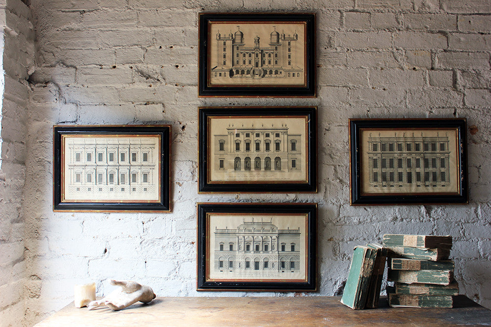 A Decorative Group of Five Illustrations of Country House Architectural Facades; Colen Campbell; 'Vitruvius Britannicus' c.1715 - 1725