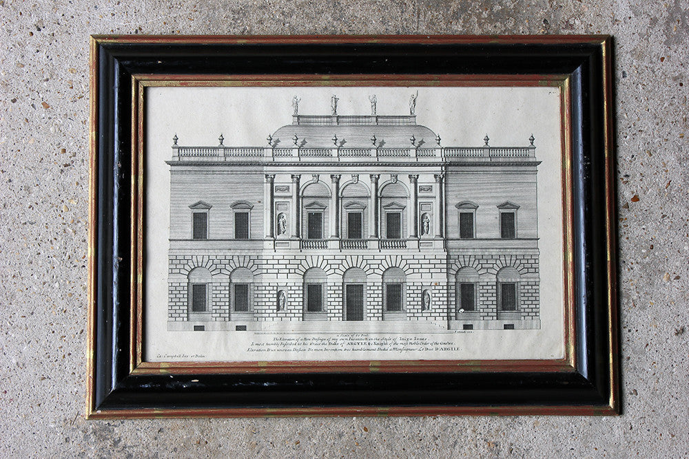 A Decorative Group of Five Illustrations of Country House Architectural Facades; Colen Campbell; 'Vitruvius Britannicus' c.1715 - 1725