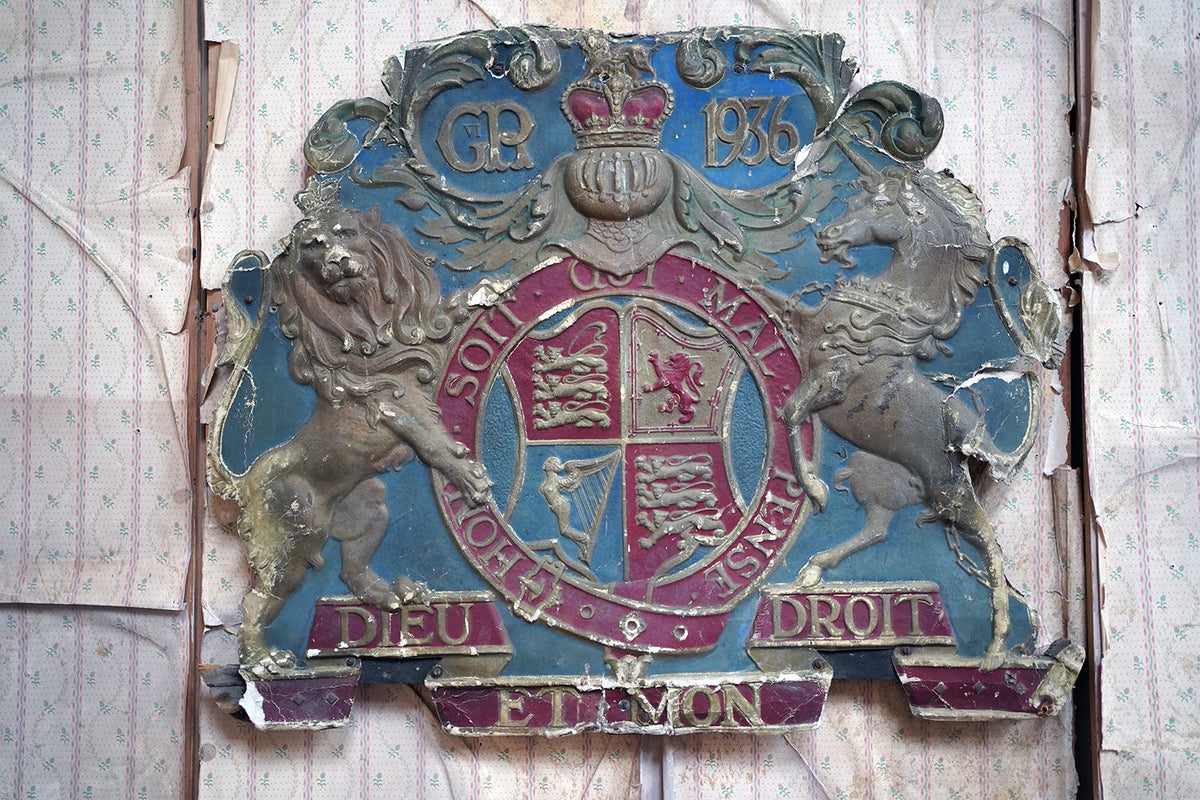 A George VI Polychrome Painted Card Coronation Coat of Arms c.1936