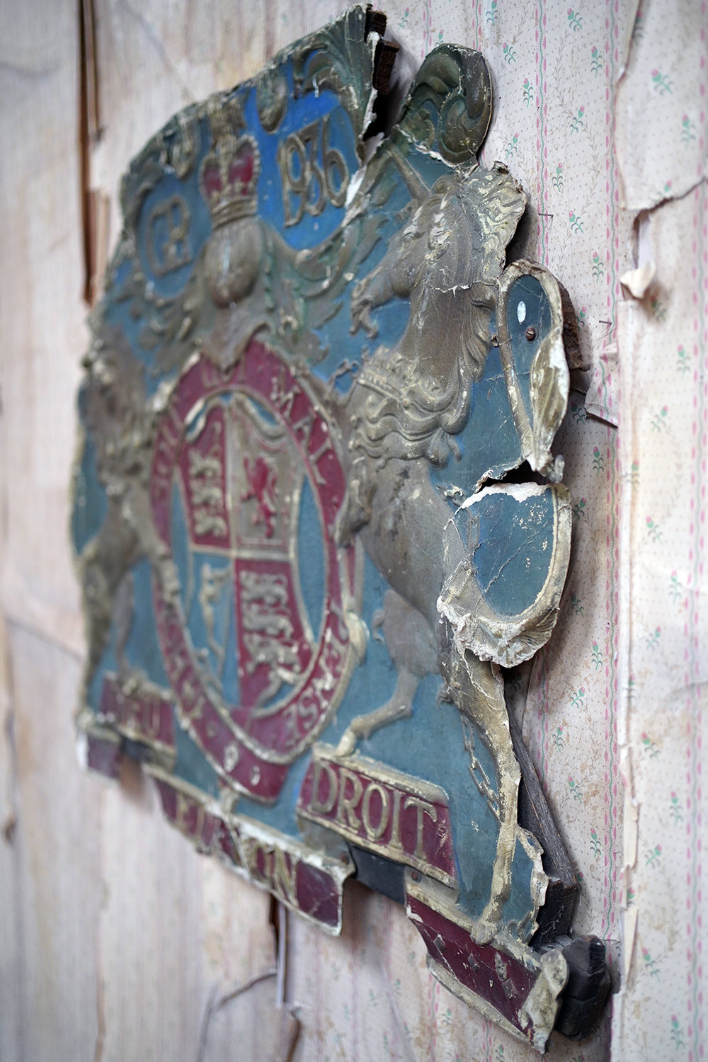 A George VI Polychrome Painted Card Coronation Coat of Arms c.1936