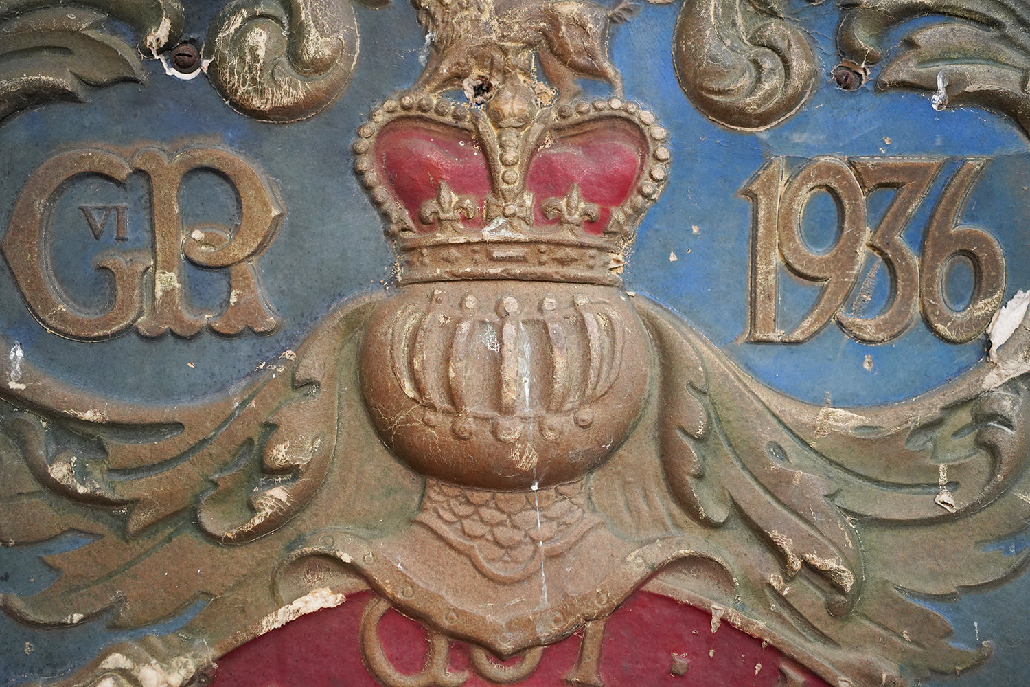 A George VI Polychrome Painted Card Coronation Coat of Arms c.1936