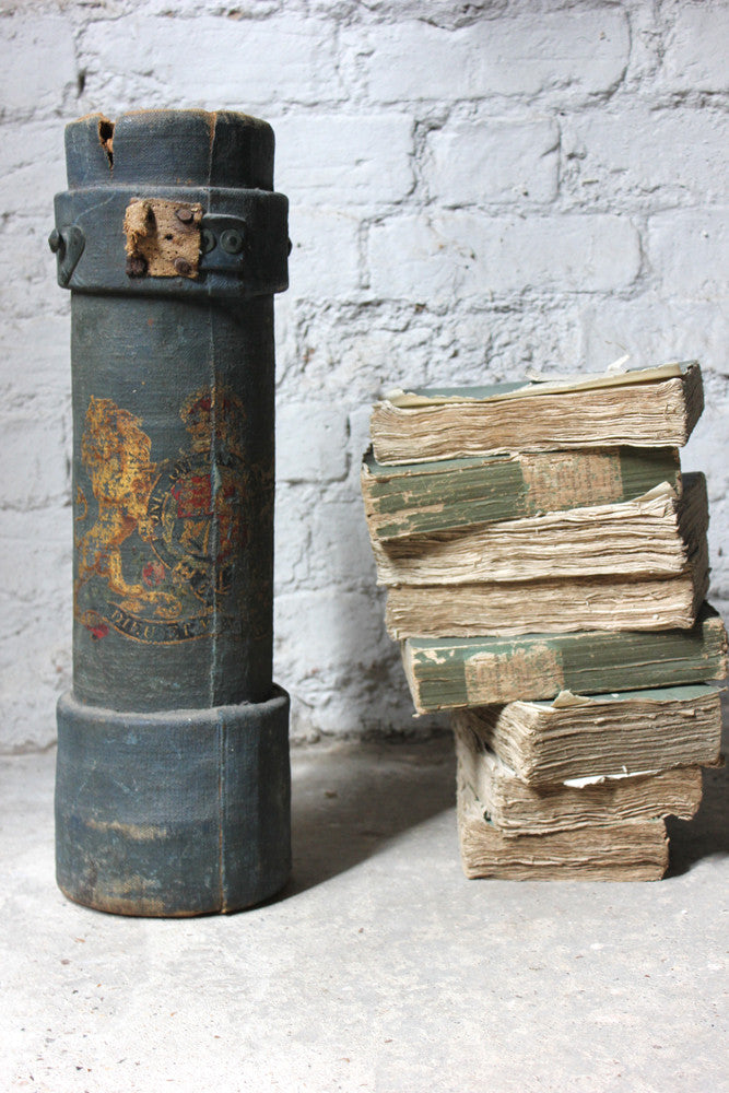A Decorative c.1900 Blue Canvas Cylindrical Royal Artillery Shell Carrier