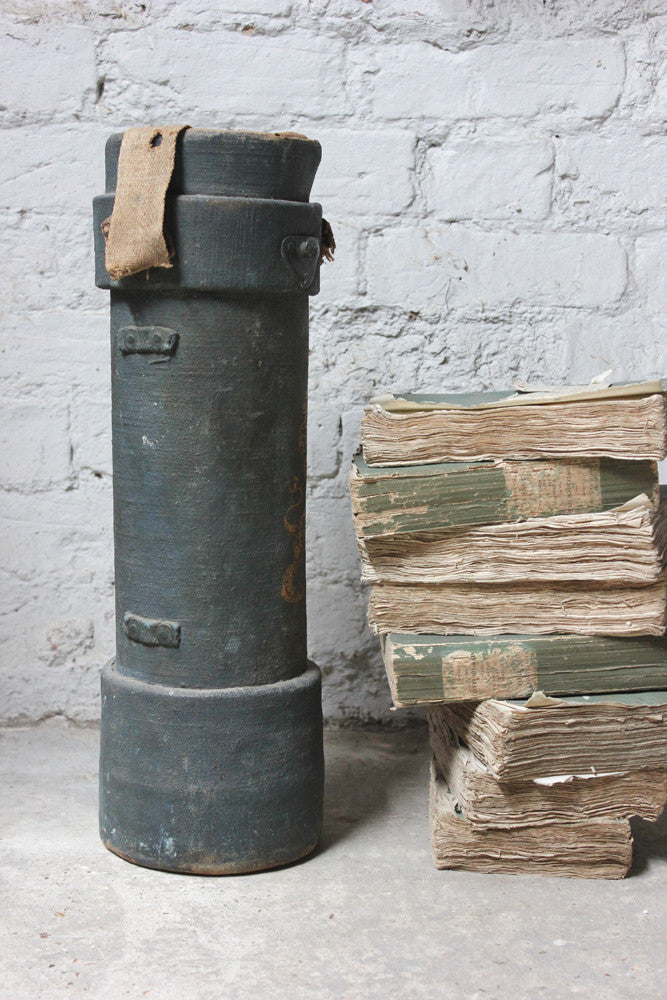 A Decorative c.1900 Blue Canvas Cylindrical Royal Artillery Shell Carrier