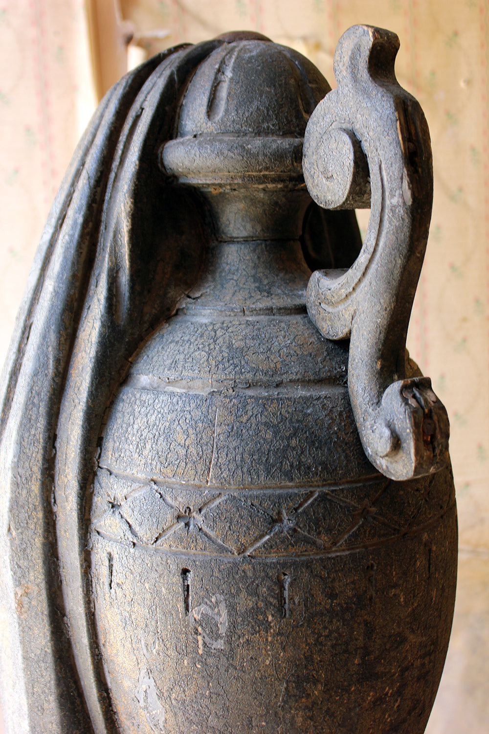 A Carved & Painted Pine George III Period Mourning Monument Urn c.1800