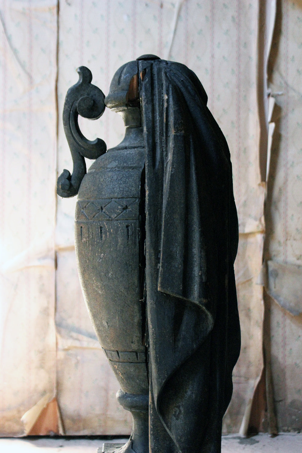 A Carved & Painted Pine George III Period Mourning Monument Urn c.1800