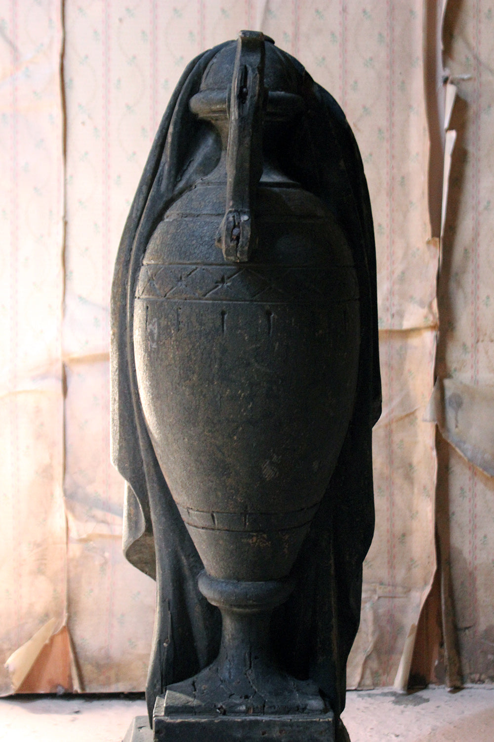 A Carved & Painted Pine George III Period Mourning Monument Urn c.1800