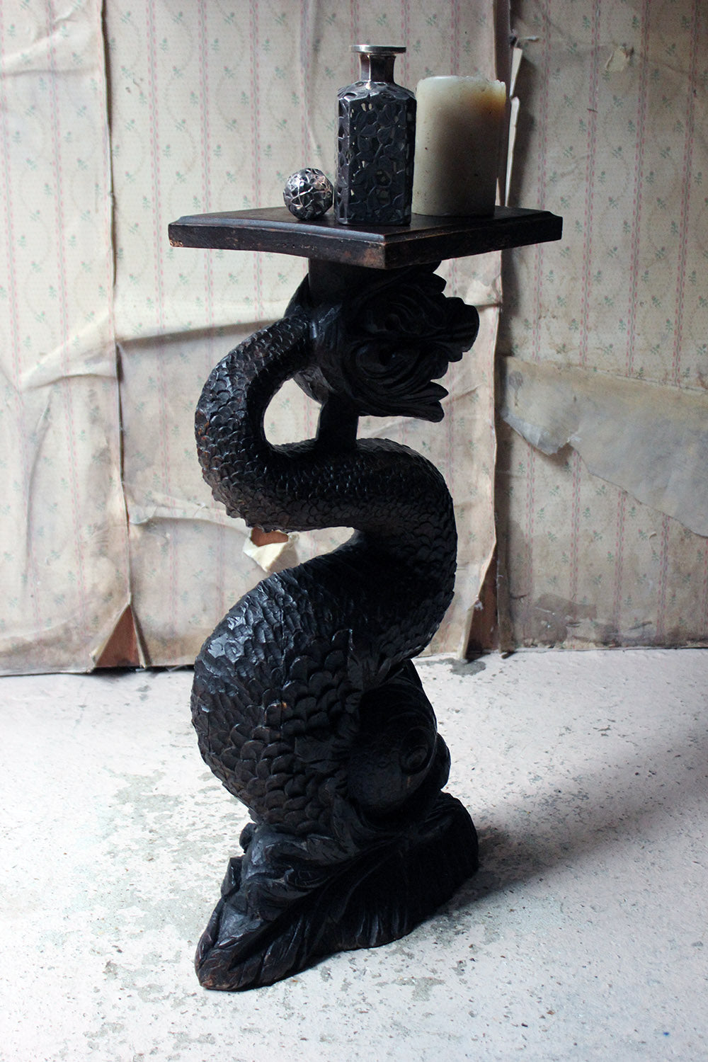 A 19thC Renaissance Revival Carved Oak Architectural Dolphin Side Table c.1870-90