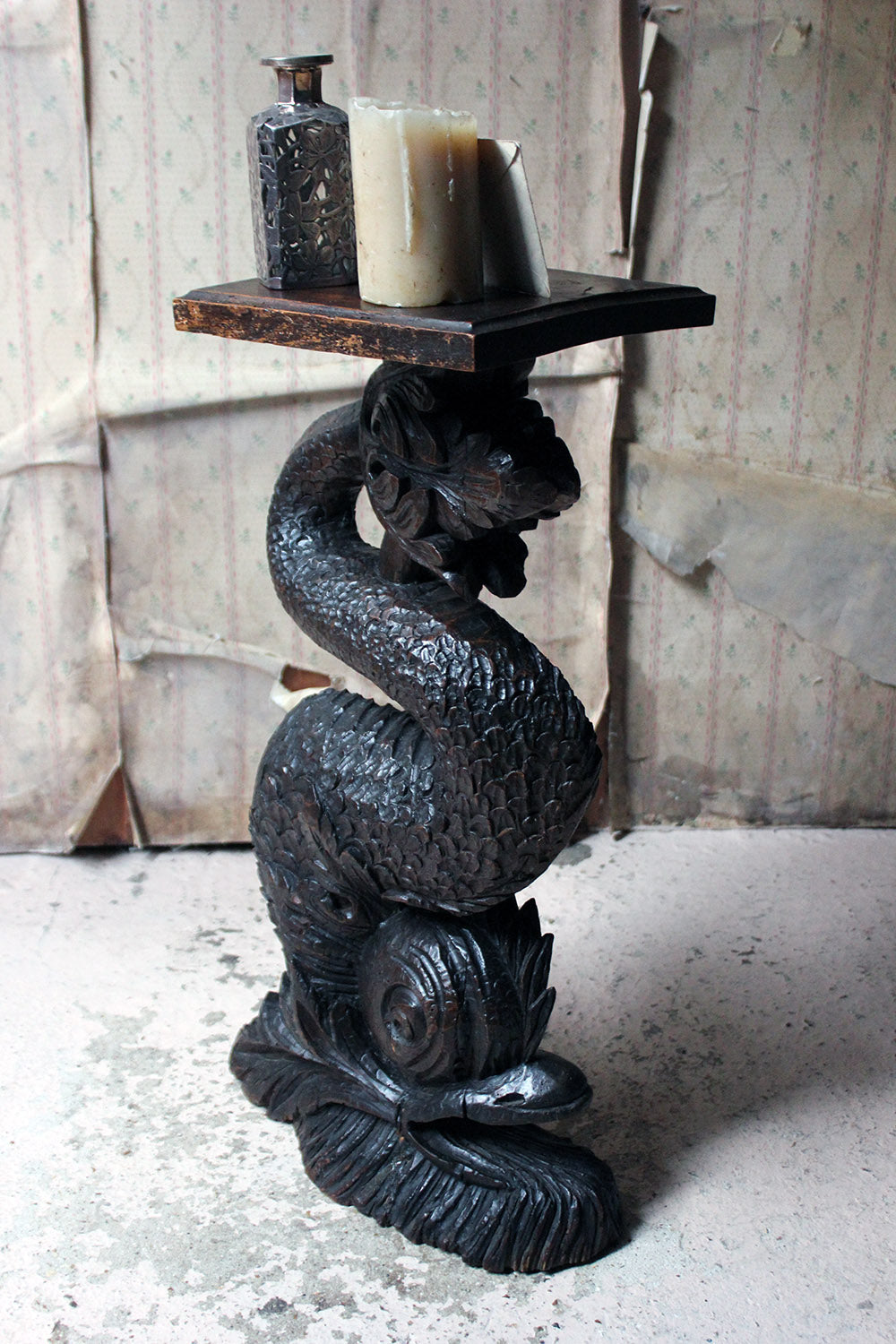 A 19thC Renaissance Revival Carved Oak Architectural Dolphin Side Table c.1870-90