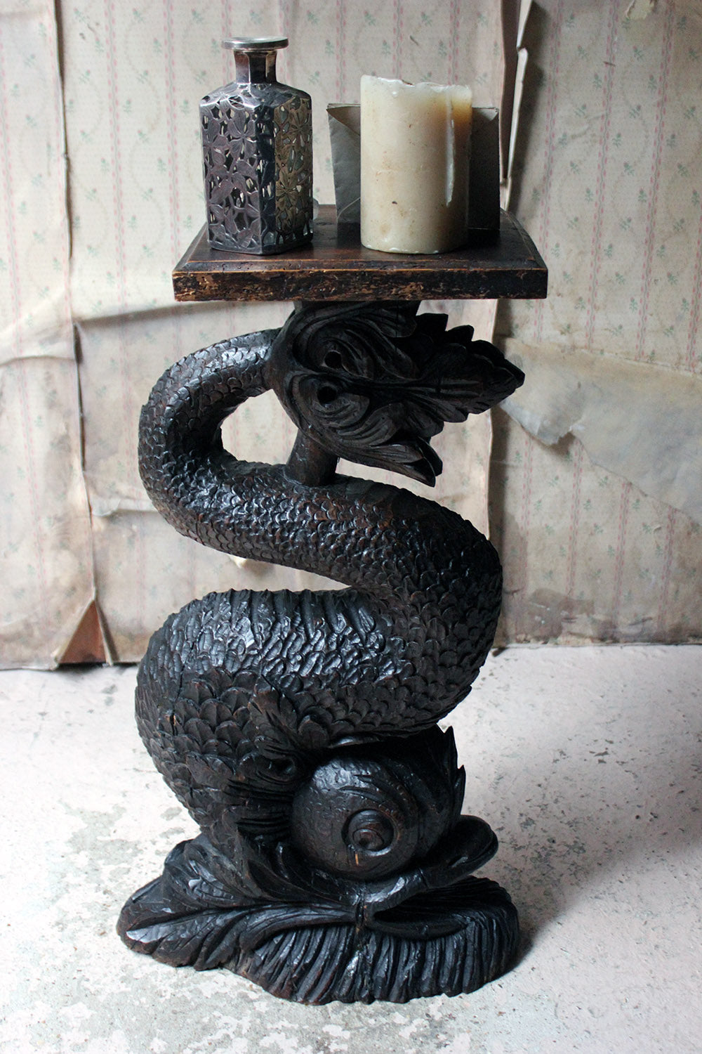 A 19thC Renaissance Revival Carved Oak Architectural Dolphin Side Table c.1870-90