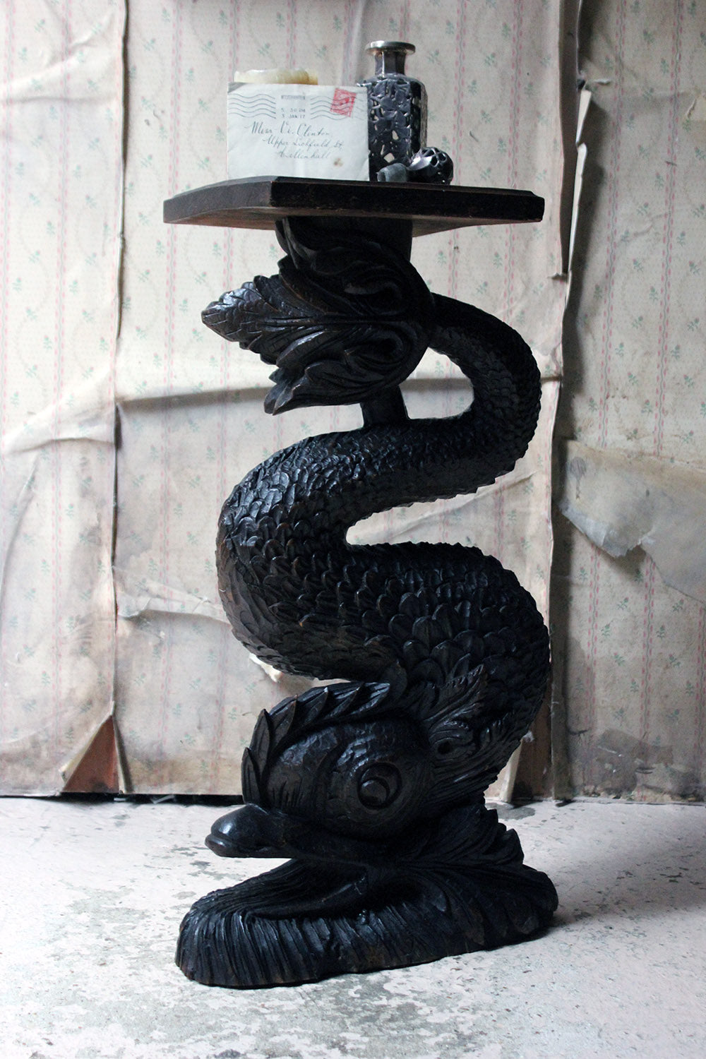 A 19thC Renaissance Revival Carved Oak Architectural Dolphin Side Table c.1870-90
