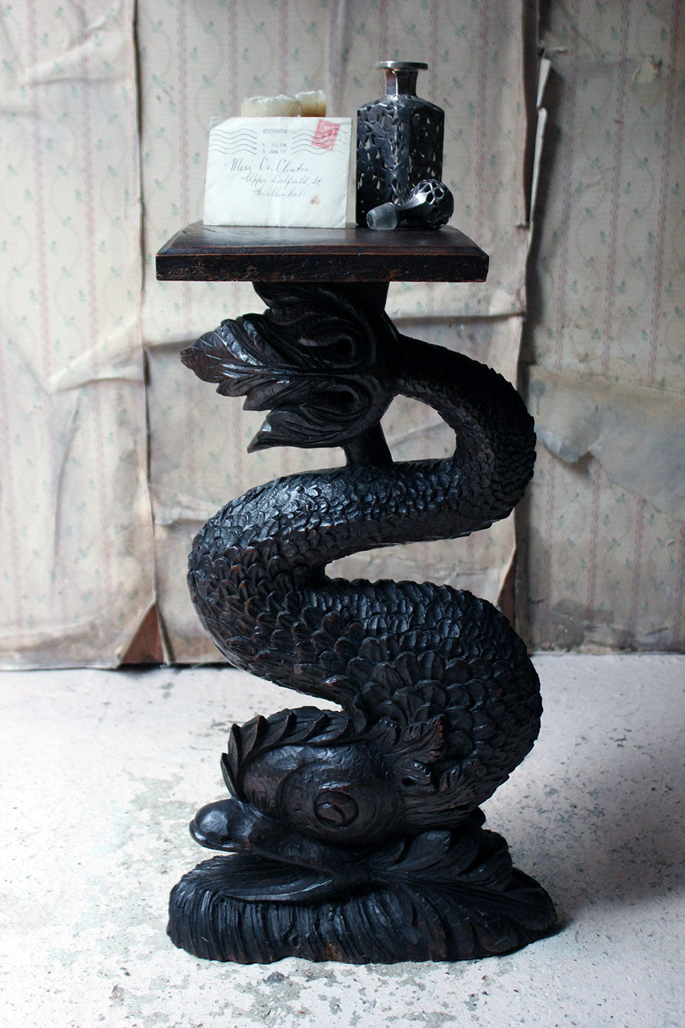 A 19thC Renaissance Revival Carved Oak Architectural Dolphin Side Table c.1870-90