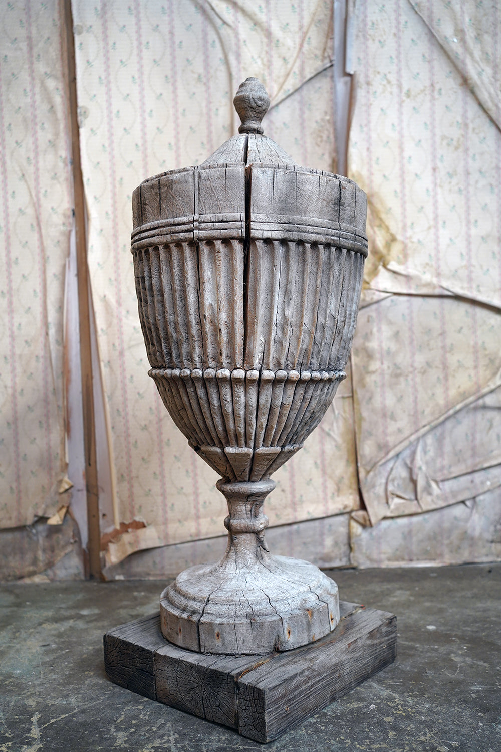 A George III Period Carved Stripped Pine Neo-Classical Architectural Urn c.1800-20