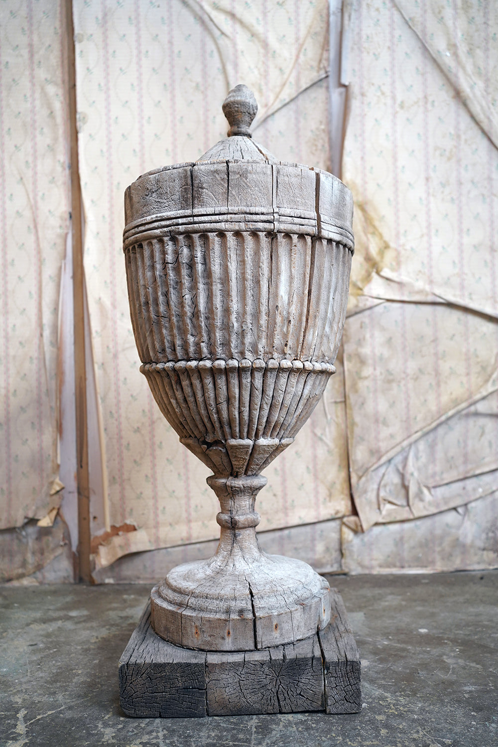 A George III Period Carved Stripped Pine Neo-Classical Architectural Urn c.1800-20