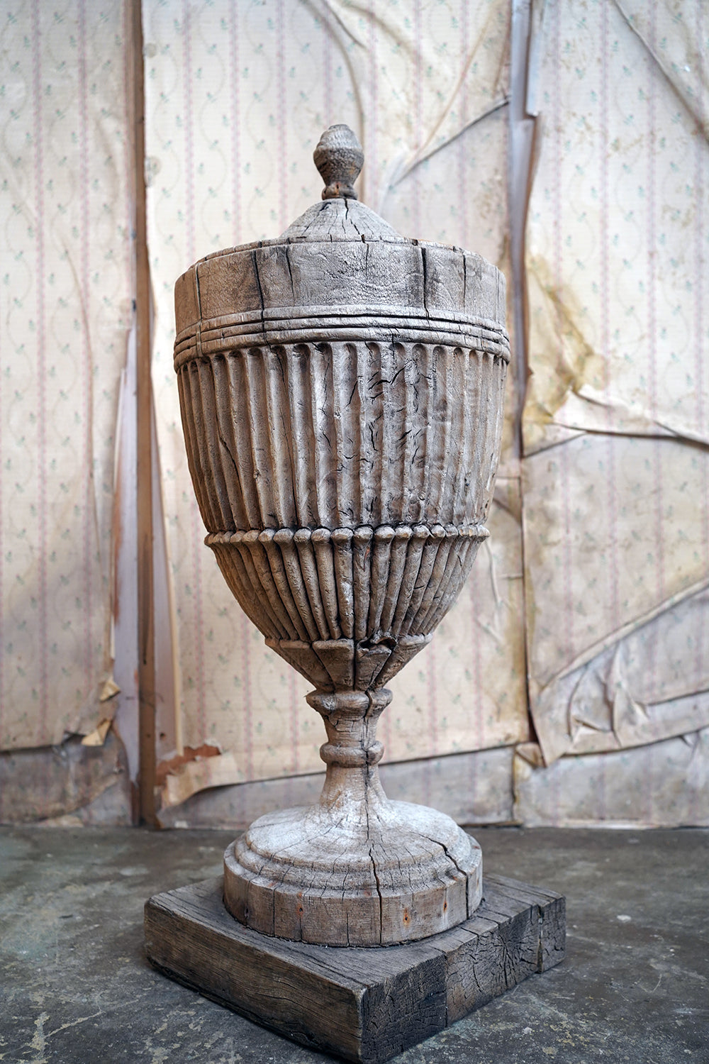 A George III Period Carved Stripped Pine Neo-Classical Architectural Urn c.1800-20