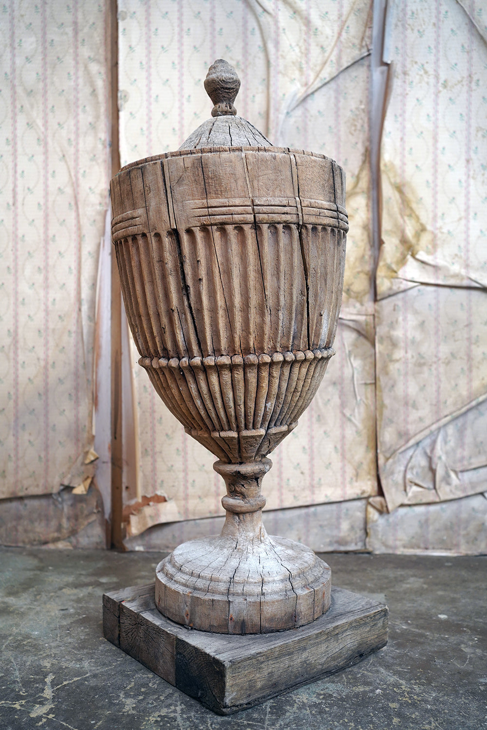 A George III Period Carved Stripped Pine Neo-Classical Architectural Urn c.1800-20