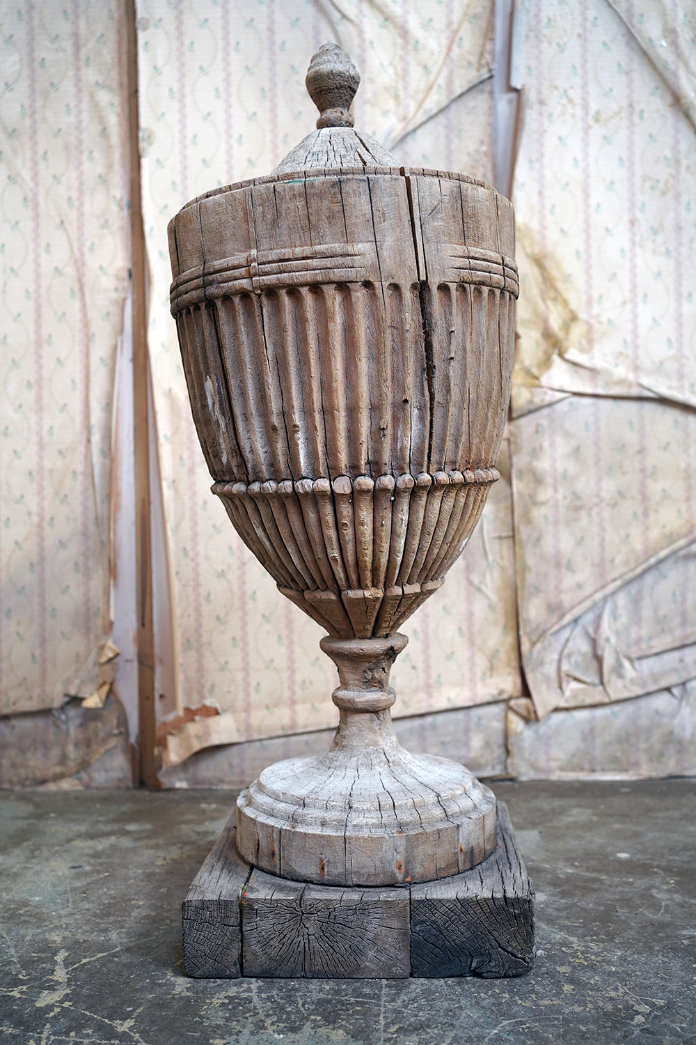 A George III Period Carved Stripped Pine Neo-Classical Architectural Urn c.1800-20