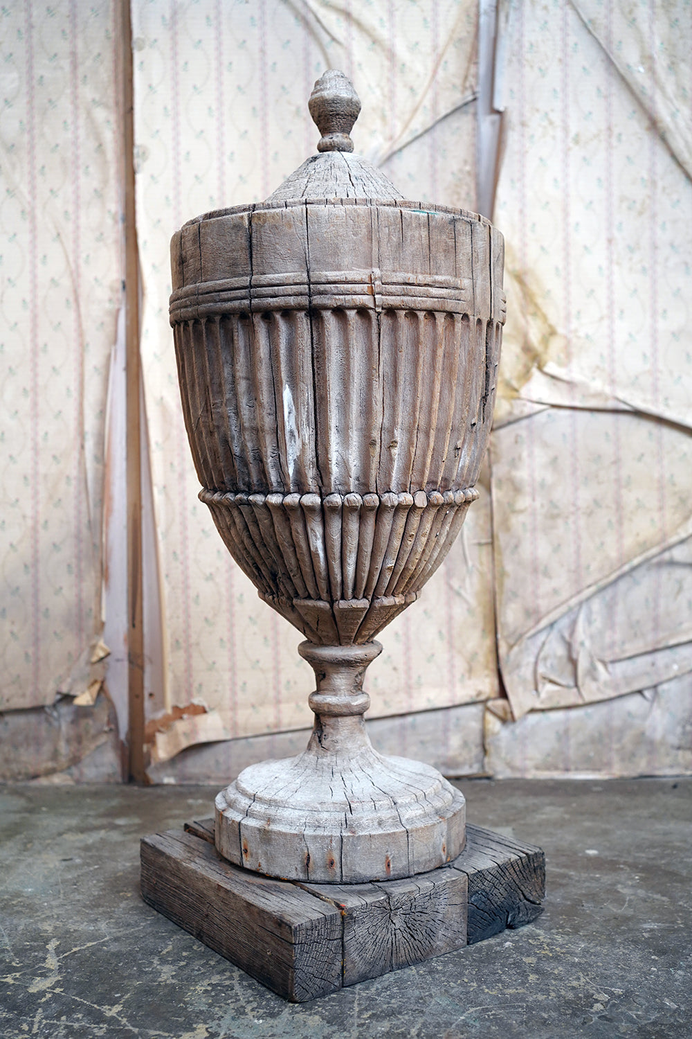 A George III Period Carved Stripped Pine Neo-Classical Architectural Urn c.1800-20