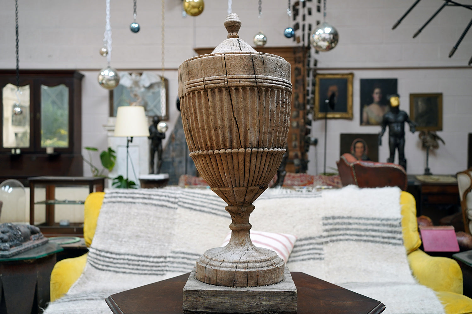 A George III Period Carved Stripped Pine Neo-Classical Architectural Urn c.1800-20