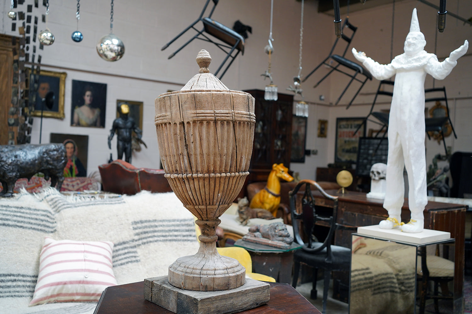 A George III Period Carved Stripped Pine Neo-Classical Architectural Urn c.1800-20