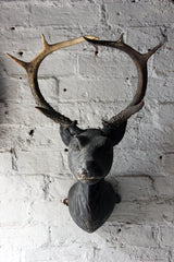 A Good Early Bavarian Carved & Painted Antler Mounted Stag Head Wall Trophy c.1800