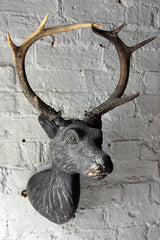 A Good Early Bavarian Carved & Painted Antler Mounted Stag Head Wall Trophy c.1800