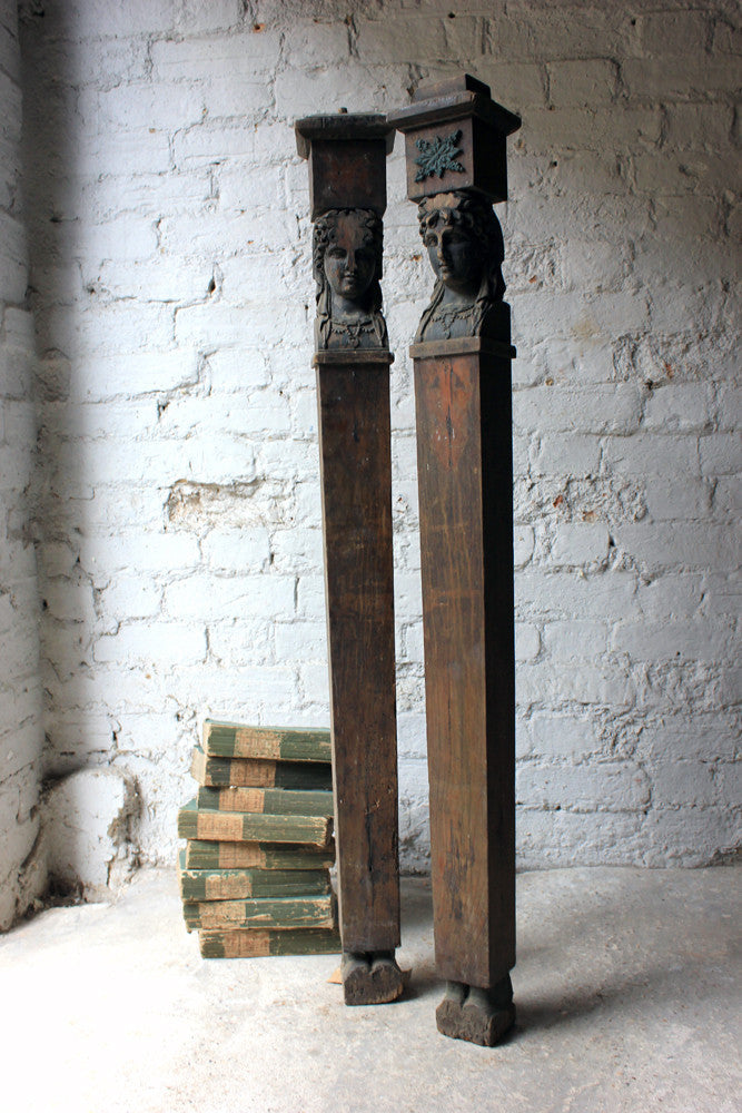 A Good Pair of Georgian Architectural Figural Pilasters in the Form of Caryatids c.1780