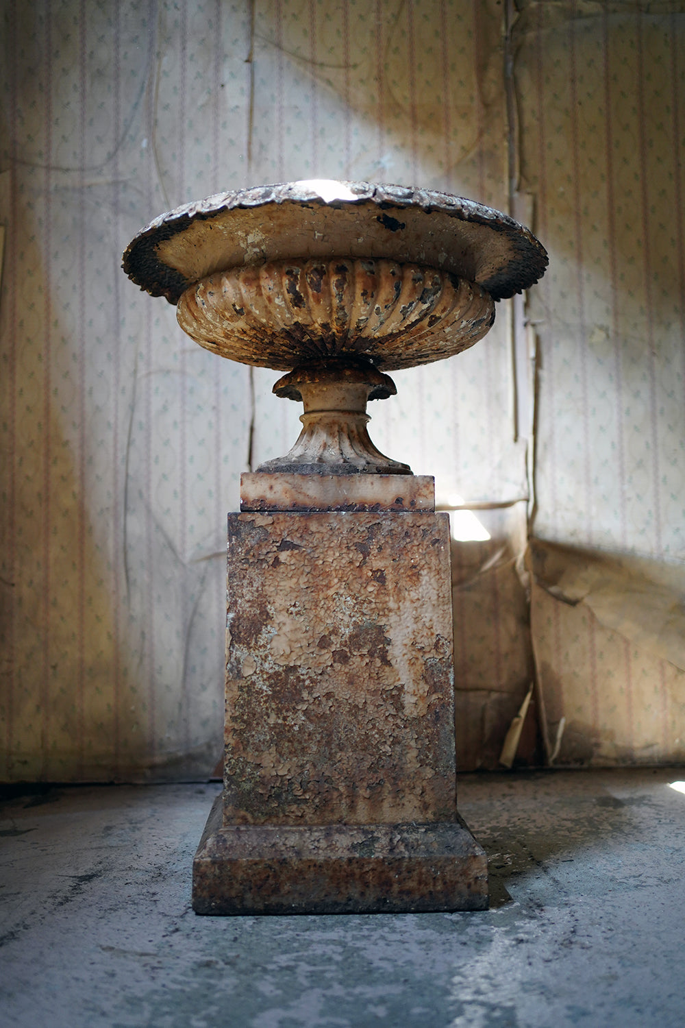 A Good Mid-Victorian Cast Iron Tazza Garden Urn & Stand c.1860-70