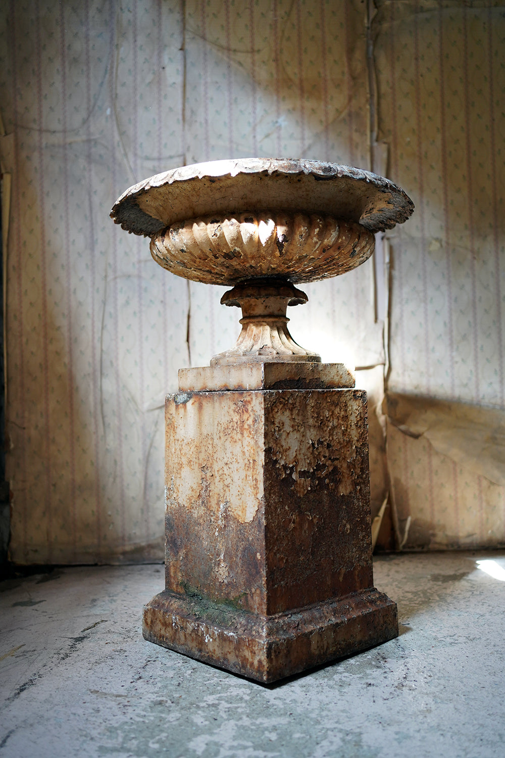A Good Mid-Victorian Cast Iron Tazza Garden Urn & Stand c.1860-70