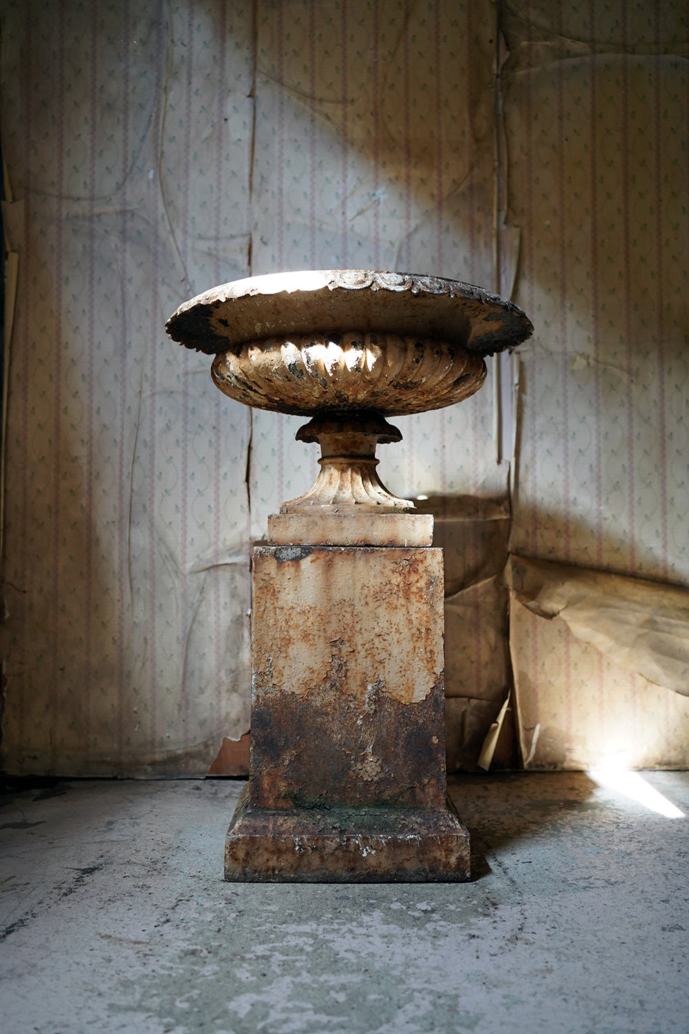 A Good Mid-Victorian Cast Iron Tazza Garden Urn & Stand c.1860-70