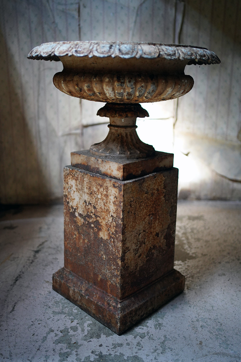 A Good Mid-Victorian Cast Iron Tazza Garden Urn & Stand c.1860-70