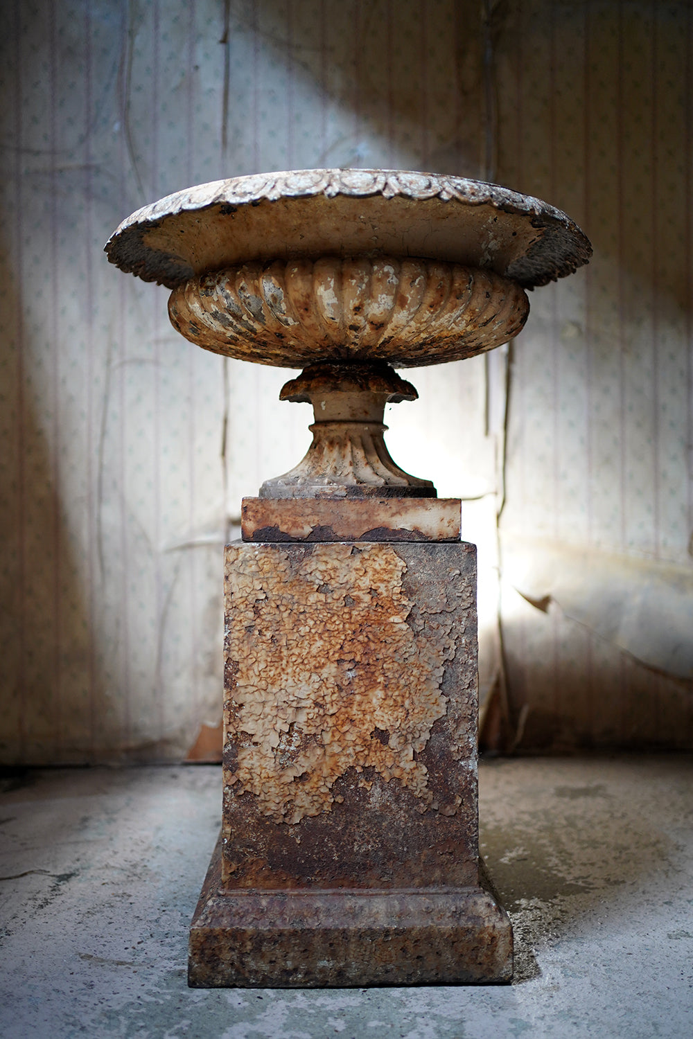 A Good Mid-Victorian Cast Iron Tazza Garden Urn & Stand c.1860-70