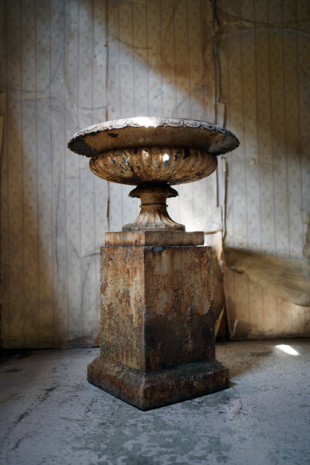 A Good Mid-Victorian Cast Iron Tazza Garden Urn & Stand c.1860-70
