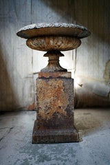 A Good Mid-Victorian Cast Iron Tazza Garden Urn & Stand c.1860-70