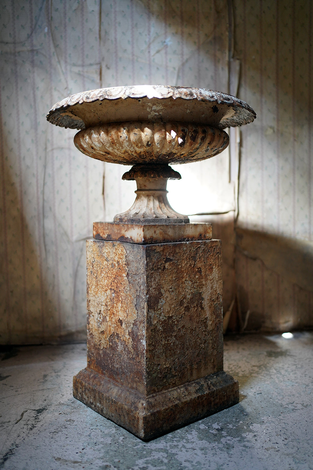 A Good Mid-Victorian Cast Iron Tazza Garden Urn & Stand c.1860-70