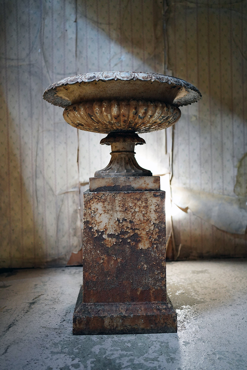 A Good Mid-Victorian Cast Iron Tazza Garden Urn & Stand c.1860-70